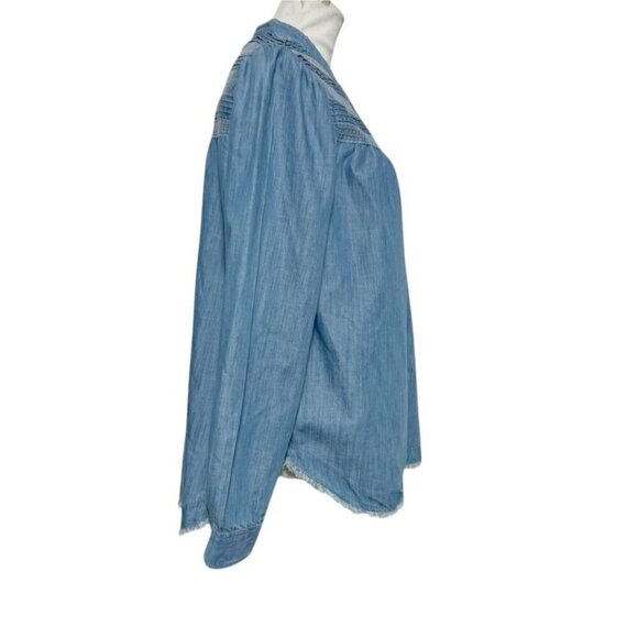 Pilcro Size 12  Top Blouse Button Down Fringe Boho Long Sleeve Denim - Picture 3 of 10